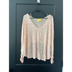 Free People Sahara Printed Asymmetrical High/Low Hem Ruched Sleeves Lightweight